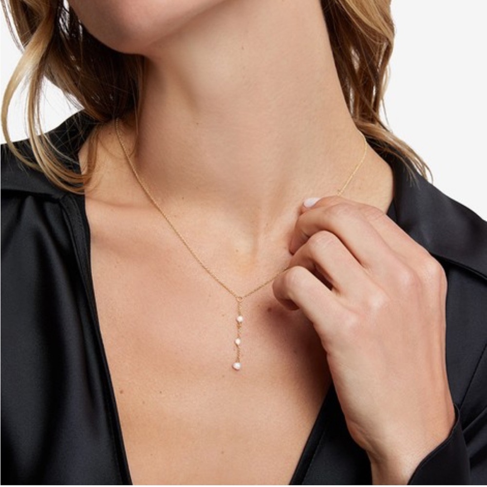 BYCHARI Evelyn Coco Lariat ~ Gold Plated Freshwater Pearls Necklace